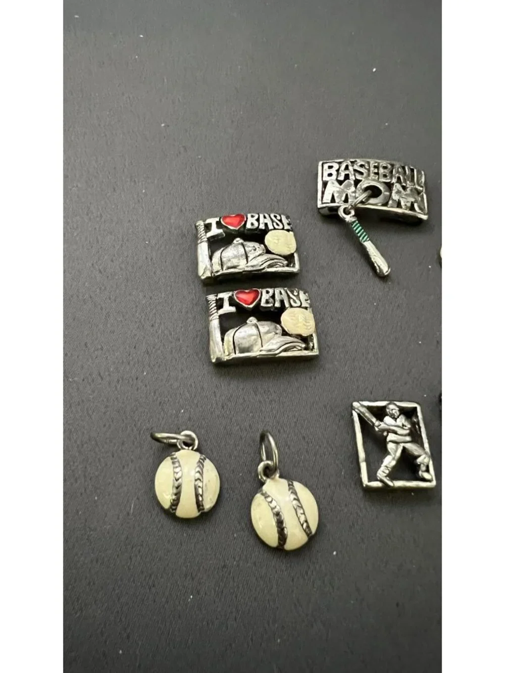 Baseball-Themed Charms Collection Assorted Designs Silver & Enamel